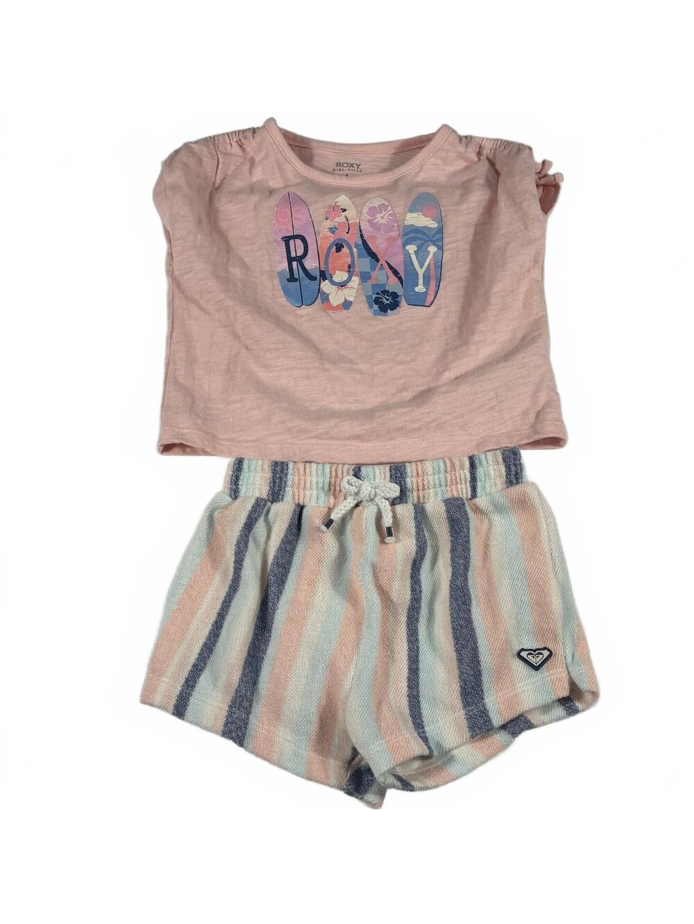 Roxy Girls' Pink Tropical Surf Matching Terry Cloth Short Set Size 6